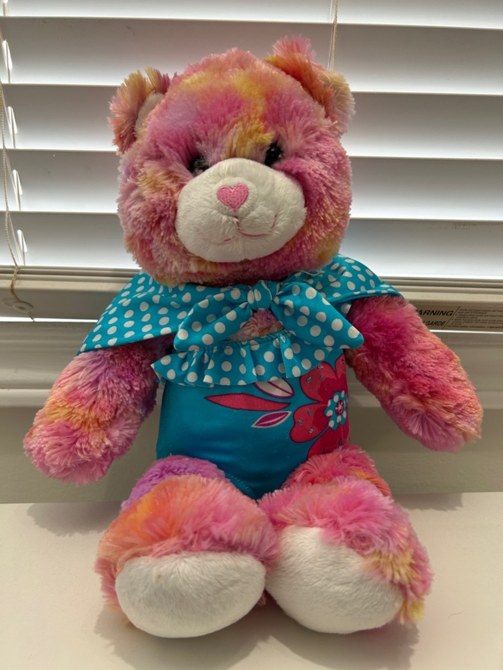 Build-A-Bear Pink and Teal Tie-Dye Plush Bear with Polka-Dot Scarf